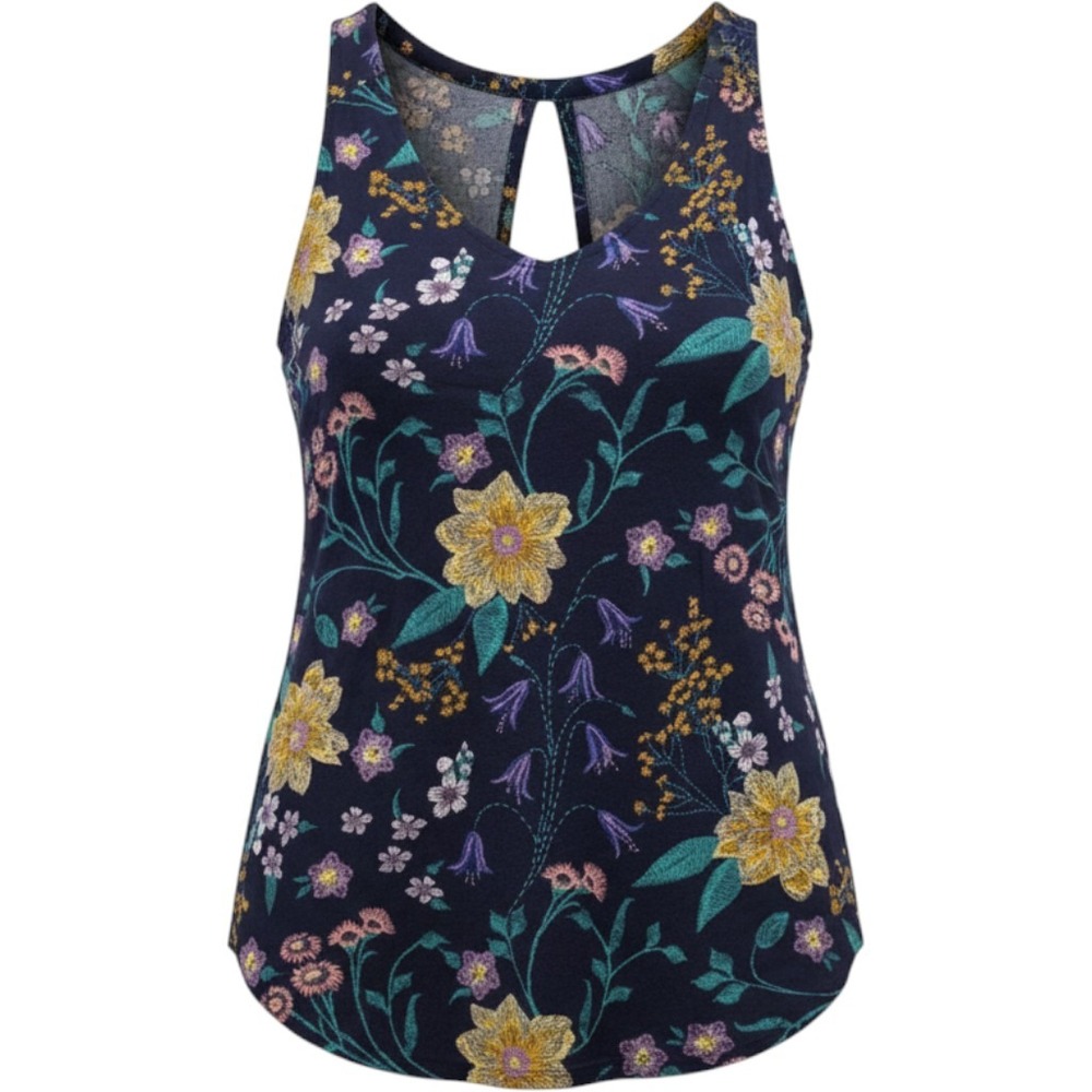 Old Navy Womens Navy Blue Floral V-Neck Sleeveless Keyhole Back Tank Top Size M